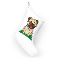 Pug Christmas Stocking, Polyester Fleece Stocking, 3" Twill Ribbon Hanging Loop, Made in USA, FREE Shipping!!