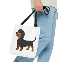 Dachshund AOP Tote Bag, 3 Sizes, Polyester, Boxed Corners, Black Cotton Handles, FREE Shipping, Made in USA!!
