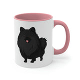 Black Pomeranian Accent Coffee Mug, 11oz, 5 Accent Colors, C-Handle, FREE Shipping, Made in USA!!