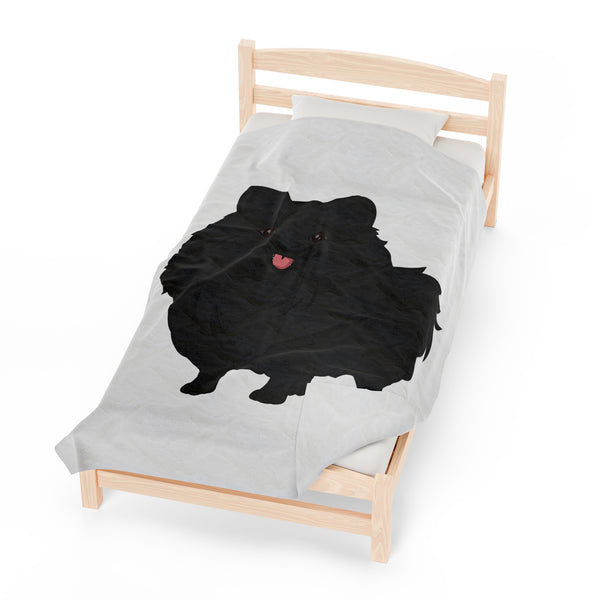 Black Pomeranian Velveteen Plush Blanket, 3 Sizes, Polyester, FREE Shipping, Made in USA!!