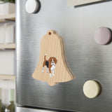 Beagle Wooden Ornaments, 6 Shapes, Solid Wood, Magnetic Back, Red Ribbon for Hanging, FREE Shipping, Made in the USA!!