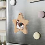 Basset Hound Wooden Ornaments, 6 Shapes, Magnetic Back, Red Ribbon, FREE Shipping, Made in USA!!