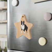 Border Collie Wooden Ornaments, Custom, Personalized, Magnetic Back, Red Ribbon, 6 Shapes, FREE Shipping, Made in the USA!!