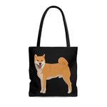 Shiba Inu Tote Bag, 3 Sizes, Polyester, Boxed Corners, Black Cotton Handles,