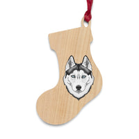 Siberian Husky Wooden Ornaments, 6 Shapes, Solid Wood, Magnetic Back, Red Ribbon Included, FREE Shipping, Made in USA!!