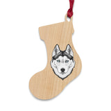 Siberian Husky Wooden Ornaments, 6 Shapes, Solid Wood, Magnetic Back, Red Ribbon Included, FREE Shipping, Made in USA!!