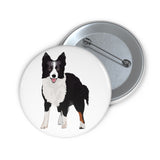 Border Collie Pin Buttons, 3 Sizes, Safety Pin Backing, Metal, FREE Shipping, Made in the USA!!