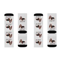 Basset Hound Sublimation Socks, 3 Sizes, 95% Polyester, 5% Spandex, FREE Shipping, Made in USA!!