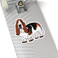 Basset Hound Kiss-Cut Stickers, 4 Sizes, White or Transparent, FREE Shipping, Made in USA!!