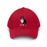 Border Collie Unisex Twill Hat, 10 Colors, One Size, 100% Cotton Twill, Adjustable Velcro, FREE Shipping, Made in the USA!!