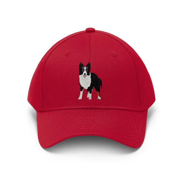 Border Collie Unisex Twill Hat, 10 Colors, One Size, 100% Cotton Twill, Adjustable Velcro, FREE Shipping, Made in the USA!!