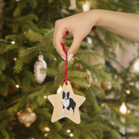 Border Collie Wooden Ornaments, Custom, Personalized, Magnetic Back, Red Ribbon, 6 Shapes, FREE Shipping, Made in the USA!!