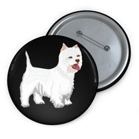 West Highland White Terrier Custom Pin Buttons, 3 Sizes, Safety Pin Backing, FREE Shipping, Made in USA!!