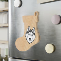 Siberian Husky Wooden Ornaments, 6 Shapes, Solid Wood, Magnetic Back, Red Ribbon Included, FREE Shipping, Made in USA!!