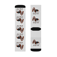 Basset Hound Sublimation Socks, 3 Sizes, 95% Polyester, 5% Spandex, FREE Shipping, Made in USA!!