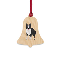 Border Collie Wooden Ornaments, Custom, Personalized, Magnetic Back, Red Ribbon, 6 Shapes, FREE Shipping, Made in the USA!!