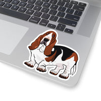 Basset Hound Kiss-Cut Stickers, 4 Sizes, White or Transparent, FREE Shipping, Made in USA!!