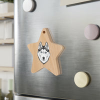 Siberian Husky Wooden Ornaments, 6 Shapes, Solid Wood, Magnetic Back, Red Ribbon Included, FREE Shipping, Made in USA!!