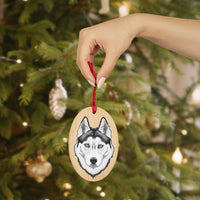 Siberian Husky Wooden Ornaments, 6 Shapes, Solid Wood, Magnetic Back, Red Ribbon Included, FREE Shipping, Made in USA!!