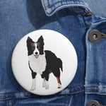 Border Collie Pin Buttons, 3 Sizes, Safety Pin Backing, Metal, FREE Shipping, Made in the USA!!