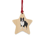 Border Collie Wooden Ornaments, Custom, Personalized, Magnetic Back, Red Ribbon, 6 Shapes, FREE Shipping, Made in the USA!!