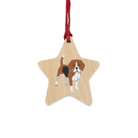 Beagle Wooden Ornaments, 6 Shapes, Solid Wood, Magnetic Back, Red Ribbon for Hanging, FREE Shipping, Made in the USA!!