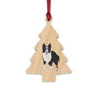 Border Collie Wooden Ornaments, Custom, Personalized, Magnetic Back, Red Ribbon, 6 Shapes, FREE Shipping, Made in the USA!!