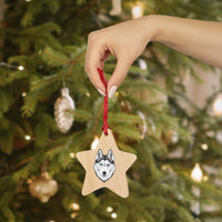 Siberian Husky Wooden Ornaments, 6 Shapes, Solid Wood, Magnetic Back, Red Ribbon Included, FREE Shipping, Made in USA!!