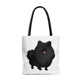 Black Pomeranian Tote Bag, 3 Sizes, Polyester, Boxed Corners, Cotton Handles, FREE Shipping, Made in USA!!