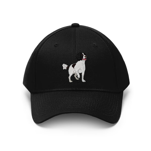 English Springer Spaniel Unisex Twill Hat, 9 Colors, 1 Size, Adjustable Velcro, 100% Cotton Hat, Made in the USA!!