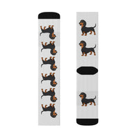 Dachshund Sublimation Socks, 3 Sizes, Polyester/Acrylic/Nylon/Spandex, FREE Shipping, Made in USA!!