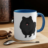 Black Pomeranian Accent Coffee Mug, 11oz, 5 Accent Colors, C-Handle, FREE Shipping, Made in USA!!