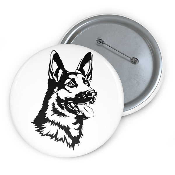 German Shepherd Custom Pin Buttons, 3 Sizes, Safety Pin Back, FREE Shipping, Made in USA!!