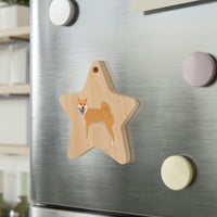 Shiba Inu Wooden Ornaments, 6 Shapes, Solid Wood, Magnetic Back, Comes with Red Ribbon, FREE Shipping, Made in USA!!