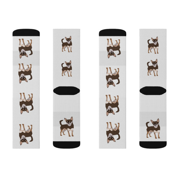 Chihuahua Sublimation Socks, Polyester & Spandex, 3 Sizes, FREE Shipping, Made in the USA!!