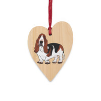 Basset Hound Wooden Ornaments, 6 Shapes, Magnetic Back, Red Ribbon, FREE Shipping, Made in USA!!