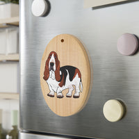 Basset Hound Wooden Ornaments, 6 Shapes, Magnetic Back, Red Ribbon, FREE Shipping, Made in USA!!