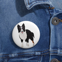 Border Collie Pin Buttons, 3 Sizes, Safety Pin Backing, Metal, FREE Shipping, Made in the USA!!