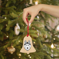 Siberian Husky Wooden Ornaments, 6 Shapes, Solid Wood, Magnetic Back, Red Ribbon Included, FREE Shipping, Made in USA!!