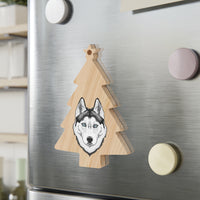 Siberian Husky Wooden Ornaments, 6 Shapes, Solid Wood, Magnetic Back, Red Ribbon Included, FREE Shipping, Made in USA!!