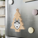 Siberian Husky Wooden Ornaments, 6 Shapes, Solid Wood, Magnetic Back, Red Ribbon Included, FREE Shipping, Made in USA!!