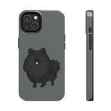 Black Pomeranian Tough Phone Cases, Case-Mate, iPhone, Impact Resistant, Glossy Finish, Wireless Charging, FREE Shipping, Made in USA!!