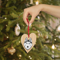 Siberian Husky Wooden Ornaments, 6 Shapes, Solid Wood, Magnetic Back, Red Ribbon Included, FREE Shipping, Made in USA!!
