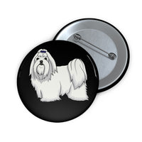 Maltese Custom Pin Buttons, 3 Sizes, Safety Pin Backing,
