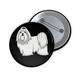 Maltese Custom Pin Buttons, 3 Sizes, Safety Pin Backing,