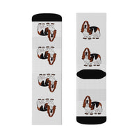 Basset Hound Sublimation Socks, 3 Sizes, 95% Polyester, 5% Spandex, FREE Shipping, Made in USA!!