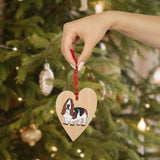 Basset Hound Wooden Ornaments, 6 Shapes, Magnetic Back, Red Ribbon, FREE Shipping, Made in USA!!