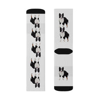 Border Collie Sublimation Socks, Polyester/Spandex, 3 Sizes, Cushioned Bottoms, FREE Shipping, Made in USA!!