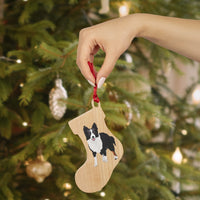 Border Collie Wooden Ornaments, Custom, Personalized, Magnetic Back, Red Ribbon, 6 Shapes, FREE Shipping, Made in the USA!!