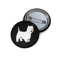West Highland White Terrier Custom Pin Buttons, 3 Sizes, Safety Pin Backing, FREE Shipping, Made in USA!!